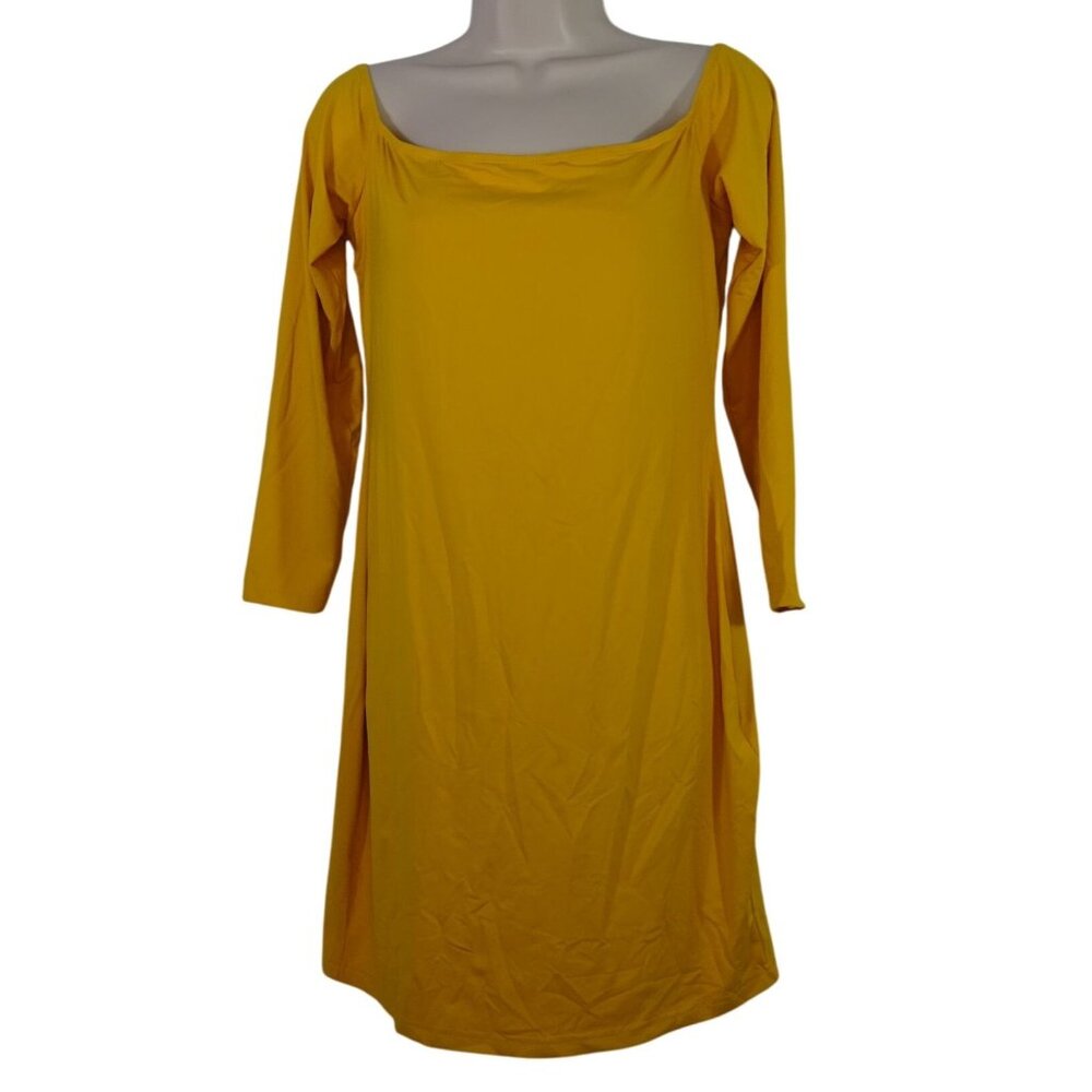 Shein Curve Basics Yellow Bodycon 3/4 Sleeve Dress Women Size OXL 12 NEW